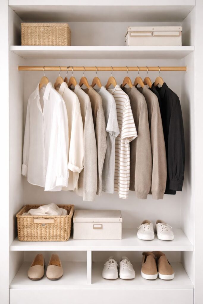 kapsul-dolap-uyumlu-kiyafetler-683x1024 Karar Minimalizmi: Karar Yorgunluğunu Azaltıp Gününü Hafifleten 9 Sistem